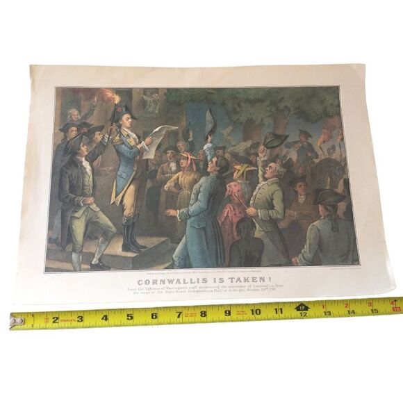 Cornwallis Is Taken Military Lithograph Print Calendar Ephemera Vtg Currier Ives - Picture 2 of 16